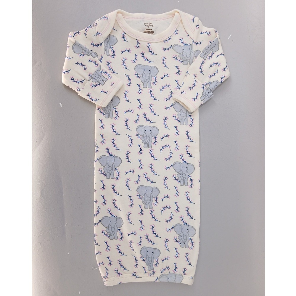 Touched by Nature Sleep Gown Baby Preemie Cream Elephant Print Organic Cotton